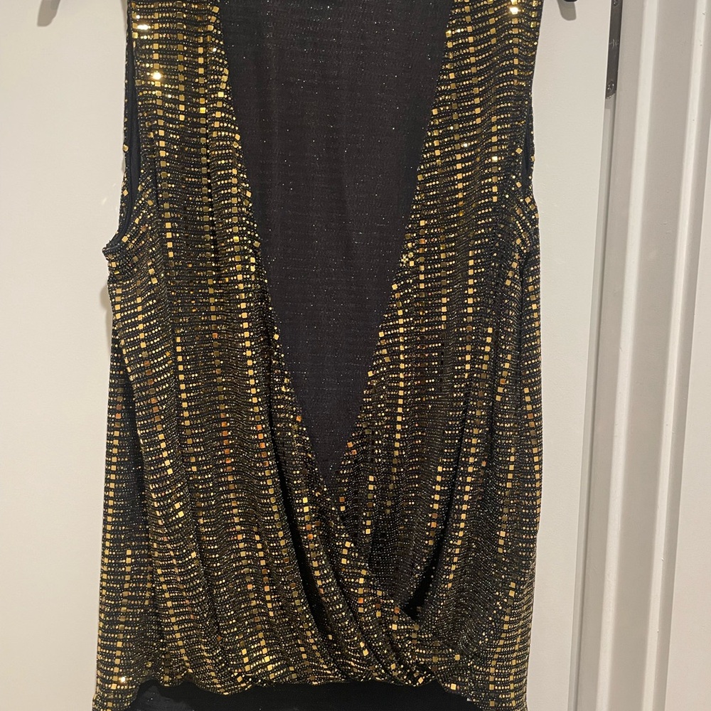 Michael Kors Gold and Black Sequin Wrap Blouse